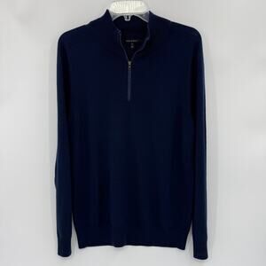 PARIS SUNDAY Men Fine Wool Knit Pullover Sweater Size S Blue 1/4 Zip Lightweight